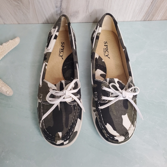 New! Brown Camouflage Tie Up Canvas Boat Shoes - Picture 5 of 8